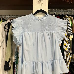 Light Blue Ruffled Women's Top